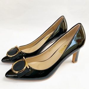 Salvatore Ferragamo Varina Heels Black Patent Leather Heels Size Italy 40/US 10